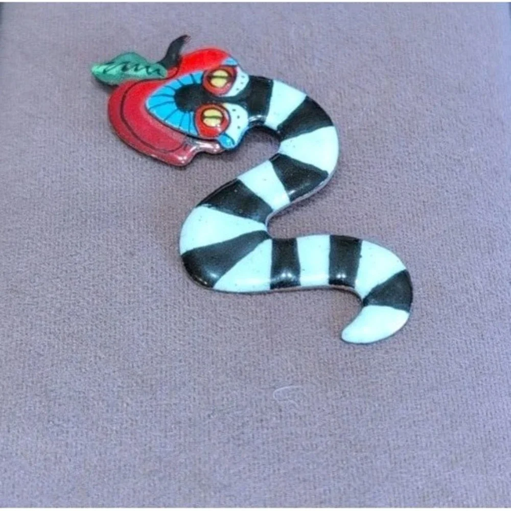 Enamel on Copper Snake Apple Brooch Susan Jones Hunt Signed S Jones 2008